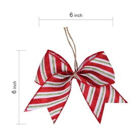 Meseey 12 Pcs Christmas Candy Cane Bows 6 Inch Red and Green Glitter Stripe Lollipop Peppermint Hanging Christmas Wreath Bow for Xmas Door Garland DIY Candy Themed Party Supplies(Red Stripe)