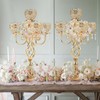 Crystal Candelabra Centerpiece, 5-Light Gold Metal Stand with Hanging Crystals,