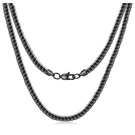 Evegfts Black Chain for Men, 5.5 MM Men Necklaces Cuban Link Chain Necklace for Men Women Jewelry for Women Men Super Sturdy Shiny Mens Chain 20 Inch