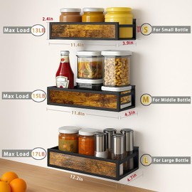 ROURANB Spice Rack Wall Mount 6 Pack, Space-Saving Seasoning Organizer,Screw or Adhesive Hanging Spice Rack Organizer for Kitchen Cabinet and Wall (Engineered Wooden)