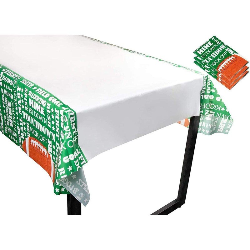 Football Plastic Tablecloth for Game Day Party (Green, 3 Pack)