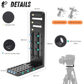 DSLR Camera L Bracket Vertical Horizontal Switching Tripod Quick Release Plate with 3/8" 1/4" Screw Hole Compatible with Sony Canon Nikon Bmpcc DJI/Zhiyun Gimbal Tripod Monopod