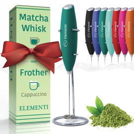 Elementi Matcha Whisk & Frother Set - Powerful Electric Matcha Mixer, Easy to Use Macha Whisk Kit - Craft Effortless Lattes with the Elementi Milk Frother Wand (Emerald Green)