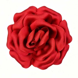 2-in-1 Red Satin Rose Brooch & Hair Clip, 6.3" Fabric Flower Lapel Pin and Hair Barrette, Elegant Floral Accessory for Women, Wedding Bridal Valentine Party (Red, 6.3")