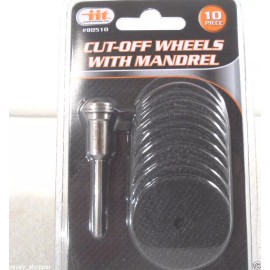IIT CUT OFF WHEELS 10 PC. 1-1/2" WITH MANDREL 1/8" SHANK USE ON PLASTIC, SOFT METAL