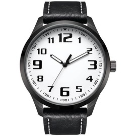 NUOVO Mens White Big Dial Arabic Numerals Black Belt Mens Watch, Female., Modern