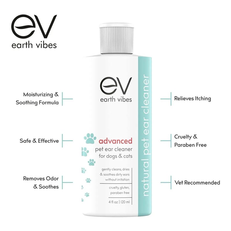 Earth Vibes Advanced Dog And Cat Ear Cleaner - Mejor