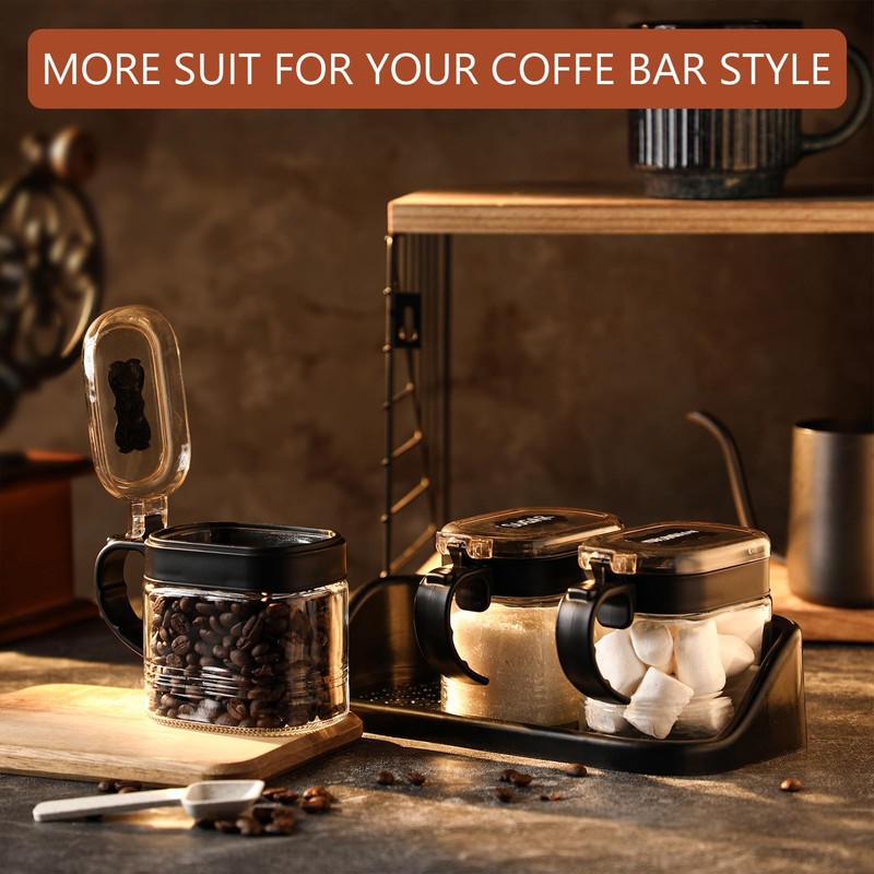 Suclain 3 Pcs Sugar Coffee Container Set 16 oz Glass