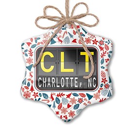 NEONBLOND Christmas Ornament CLT Airport Code for Charlotte, NC Red White Blue Xmas