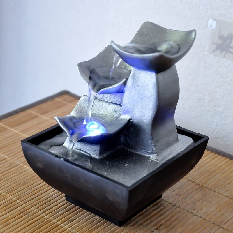 zen' Light Natural Boro Fontaine Resin Silver 13 x 13