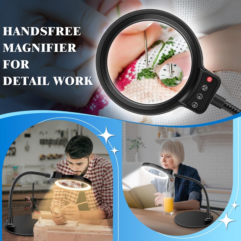 10X 30X Magnifying Glass with Light and Stand, 72 LED