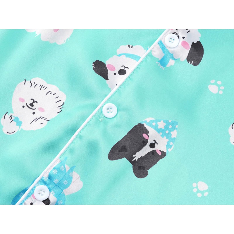 Beezizac Silky Satin Pajama for Girls - Green Dogs Coat