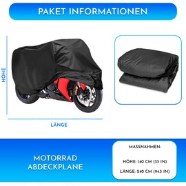 Motorrad abdeckplane Groß Material PEVA 240 x 140 cm Schützt vor Sonne Regen Staub Schwarz