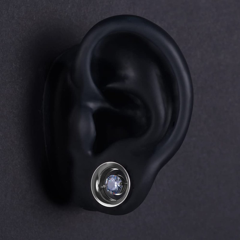 COOEAR 1 Pair Stainless Steel Tunnels Gem Ear Plugs Eyelet