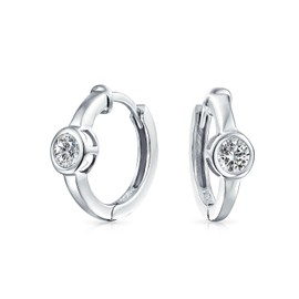 Classic Dainty Round AAA Cubic Zirconia Solitaire Clear CZ Small Hoop Huggie Earrings For Women Teens .925 Sterling Silver