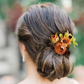 Fangsen Boho Bride Rose buds with Grass Flower Floral Comb With Spring Wedding Hair Piece (Orange)