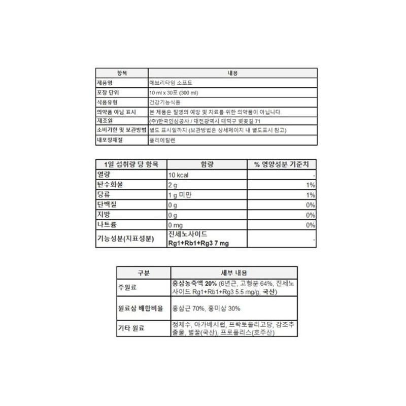 정관장 에브리티임 소프트 10ml x 30포 (1박스) 쓰지 않고 부드러운