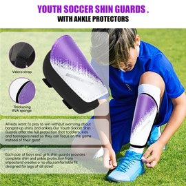 Soccer Shin Guards Kids Football Shin Guards Youth Sports Soccer Shin Guards Shin Pads Toddler Gear Leg Equipment ShinGuards Suitable for Boys and Girls (Purple, M)
