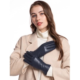 vislivin Full Hand Touchscreen Gloves for Women Leather Gloves Warm Winter SMS Driving Glove, darkblue, L