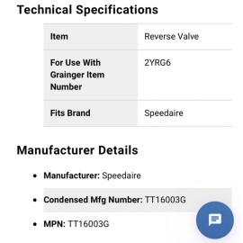 Speedaire OEM Replacement Reverse Valve TT16003G For Air Impact Wrench 2yrg6