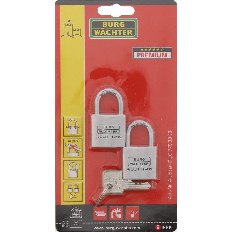 Burg-Wächter padlock, set of 2, 5 mm thickness, 4 keys,