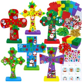 Winlyn 18 Sets Christmas Craft Kits DIY Christmas Stand-up Cross Decorations Art Sets Snowman Snowflake Christmas Foam Stickers Arts and Crafts for Kids Party Classroom Sunday School VBS Activities