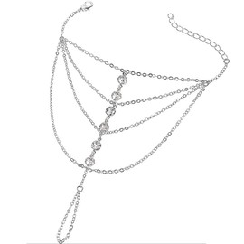 Suyi Finger Ring Bracelet Hand Harness Chain Bracelet Rhinestone Gifts for Women Silver 10CM/3.9IN