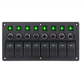 KACEPAR 8 Gang Switch Panel 12V 24V Waterproof On-Off, Boat Marine Car Rocker Led Panel Switch With Breakers, Green Light
