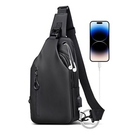 AUTOWT Bolso Sling para Hombres, Bolso de Hombro Cruzado Antirrobo con Puertos Auriculares y Carga Mochila Sling Impermeable Hombres Ideal para Senderismo y Viajes de Mochilero