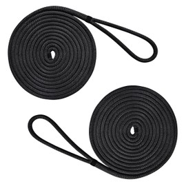 Boat Dock Lines Double Braided Nylon Boat Rope for Docking Marine Mooring Ropes Dock Lines with 12" Eyelet (D: 3/8 inch, L: 16.5ft, 2pcs)
