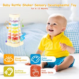 iFunLong Montessori Baby Toys for 6-12 Months 1 Year Old, Baby Rattle Wooden Sensory Toys, 7.7” Rainmaker Infant Musical Toys Baby Gifts for 6 7 8 9 12 Month Old Newborn Boys Girls Toddlers
