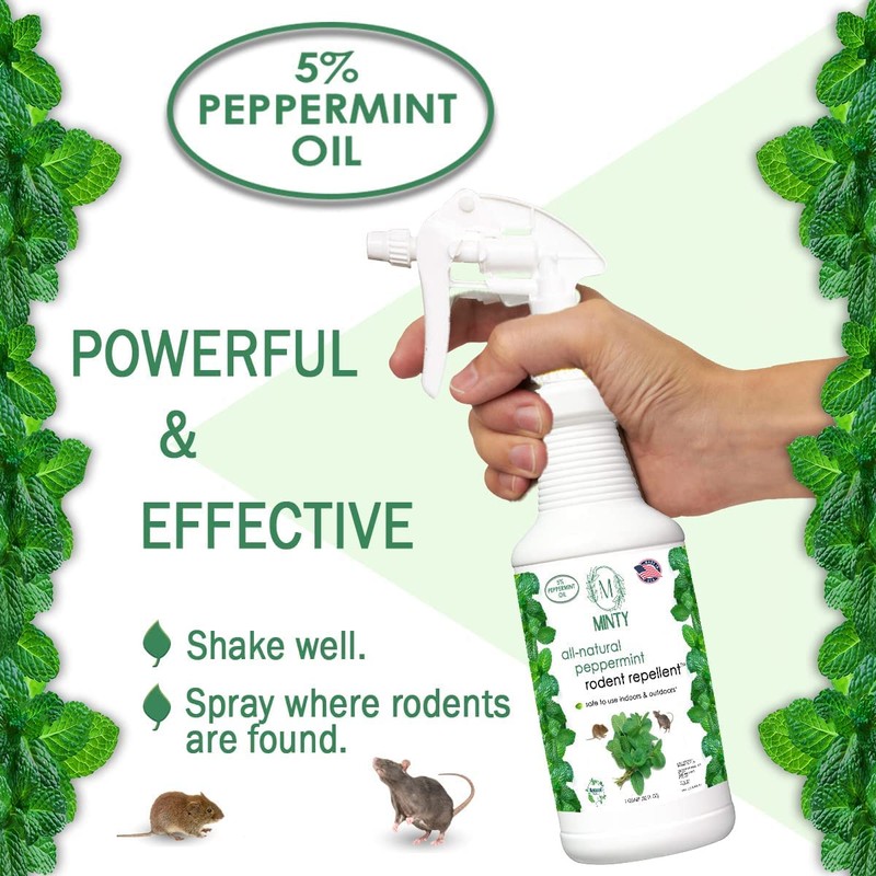 Minty Rodent Repellent, Natural 5% Peppermint Oil Spray for Mice,