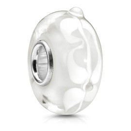 Materia 1364 Bead Glass White Flowers Floral 925 Silver Charms Pendant Glass Beads Jewellery for Bracelet, Glass