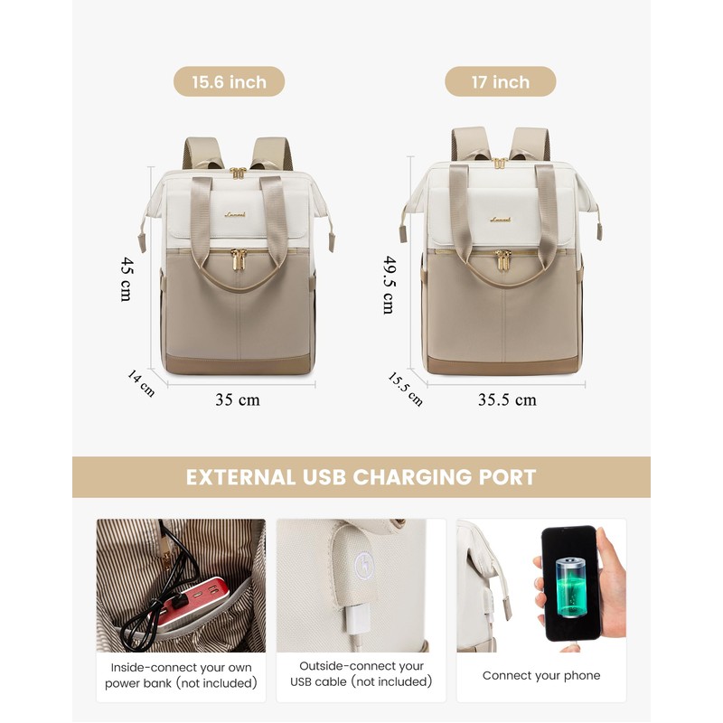 LOVEVOOK Women's Backpack Laptop School Backpack Waterproof, Beige & Khaki,