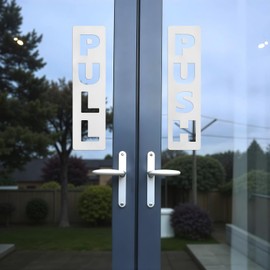 2 Set Push Pull Door Signs,White Vinyl Sticker Self-Adhesive Vertical Pull and Push Decal Set Easy to Apply Long-Lasting Design for Doors in Business, Stores, Cafes, Shops & More Indoor and Outdoor