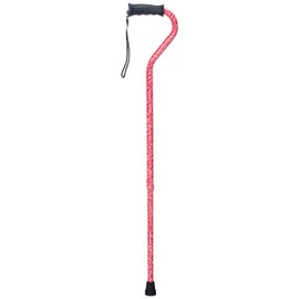 Carex Ergo Offset Cane with Soft Cushioned Handle - Adjustable Walking Cane for Women - Rose Pattern and Pink Cane