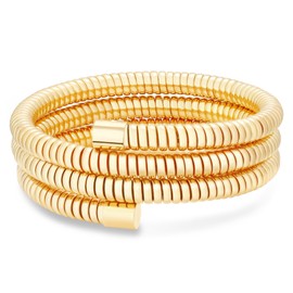 BONJOULRY Gold Bracelet Stack Cobra Gold Bangle Bracelet for Women 18K Gold Filled Bangle Set Long Coiled Spiral Bangle Non Tarnish Waterproof Cuff Bracelet Layered of 3