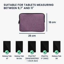 kwmobile Universal Fabric Tablet Sleeve - Soft Fabric with Zippered Closure - Full Practical Protection for Your Tablet - Lavender