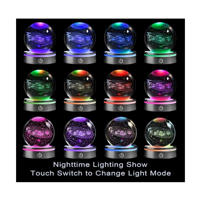 QIANCHANG 3D Solar System Crystal Ball with LED Stand, 80mm