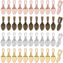 SOFPLATE 1 Box 200Pcs Glue on Earring Bails Gold Pad Bail Bulk Alloy Antique Silver Rosegold Spoon Base Blank Settings Cabochon Charms Jewelry Findings for Jewelry Making Supplies DIY Glass Gems Craft