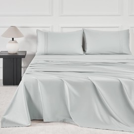 JELLYMONI 400 Thread Count 100% Cotton Sheet Sets, 4 Pieces Extra Soft Bedding Cooling Sheets - 16" Deep Pockets Bed Set (Queen, Light Grey)