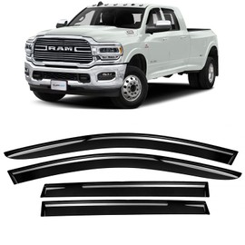 CLIM ART Incredibly Durable Rain Guards for Dodge RAM 2500 3500 2019-2024 Crew Cab, Original Tape-on Window Deflectors, Vent Deflector, Vent Window Visors,Dark Smoke,Truck Accessories, 4pcs- 409006LPv
