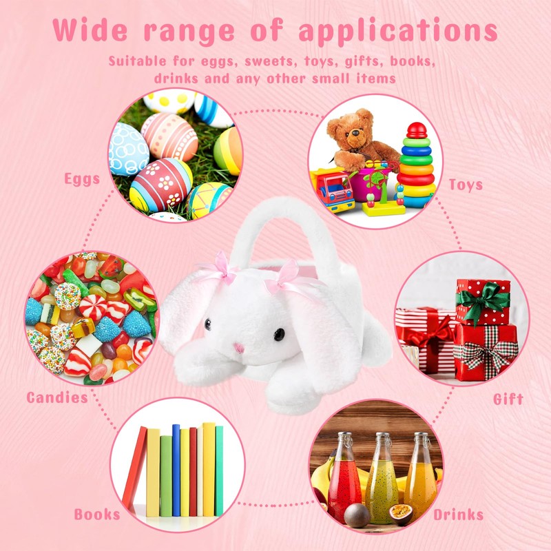 SilverChry Easter Bunny Basket for Egg Hunting, Rabbit Plush Basket,