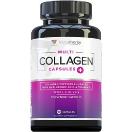 Vitauthority Multi Collagen Pills for Women & Men - Hydrolyzed Collagen Peptides with Vitamin C and Hyaluronic Acid, 90 Count