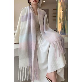 Wander Agio Winter Women Warm Scarf Long Shawl Large Scarves Cold Weather Thick Blanket Scarfs Colorful Plaid Light Beige Pink 11
