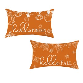 ONWAY Fall Throw Pillow Covers 12x20 Set of 2 Farmhouse Hello Fall Pumpkin Maple Leaves Decorations Outdoor Patio Autumn Seasonal Cushion Cover for Sofa Couch Home Bed