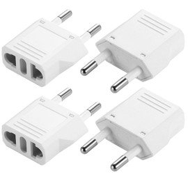 4 Pack European Travel Plug Adapter, TENINYU US to Europe Adapter Wall Plug Power Outlet Converter America USA Italy Spain Germany France EU, White