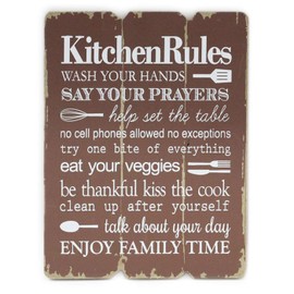 levandeo Wall Picture Kitchen Rules 28 x 21 cm Wood Brown Shabby Chic Vintage Sayings Sayings Kitchen Decorative Sign