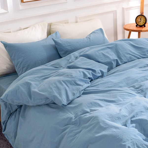 NEXHOME PRO Duvet Cover Set 100% Washed Cotton Full Size