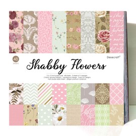 Desecraft 48 sheets 6 X 6 Scrapbooking Cardstock Decorative Paper Pack - Shabby flower - for Card Making Journaling Planner Origami Scrapbook Paper Scrapbook Materials Supplies